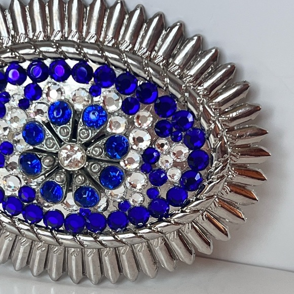 Blue Rhinestone Belt Buckle Western Statement Piece Coastal Cowgirl Rodeo Queen - Picture 3 of 7